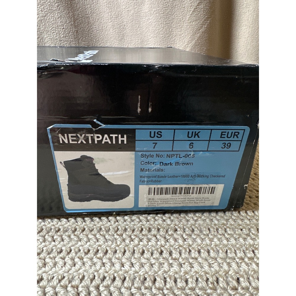 NextPath Mens 7 Waterproof Winter Snow Boots 3M Thinsulate Insulated Brown Black - Picture 12 of 12